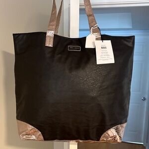Jimmy Choo Parfums black & snake print faux leather large tote shoulder bag. NWT